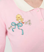Unique Vintage Pink Chick Embroidered Cardigan - Unique Vintage - Womens, TOPS, SWEATERS