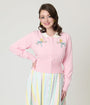 Unique Vintage Pink Chick Embroidered Cardigan