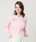 Unique Vintage Pink Chick Embroidered Cardigan - Unique Vintage - Womens, TOPS, SWEATERS