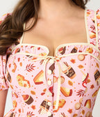 Unique Vintage Pink Fall Treats Print Button Front Swing Dress - Unique Vintage - Womens, DRESSES, SWING