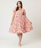 Unique Vintage Pink Fall Treats Print Button Front Swing Dress - Unique Vintage - Womens, DRESSES, SWING