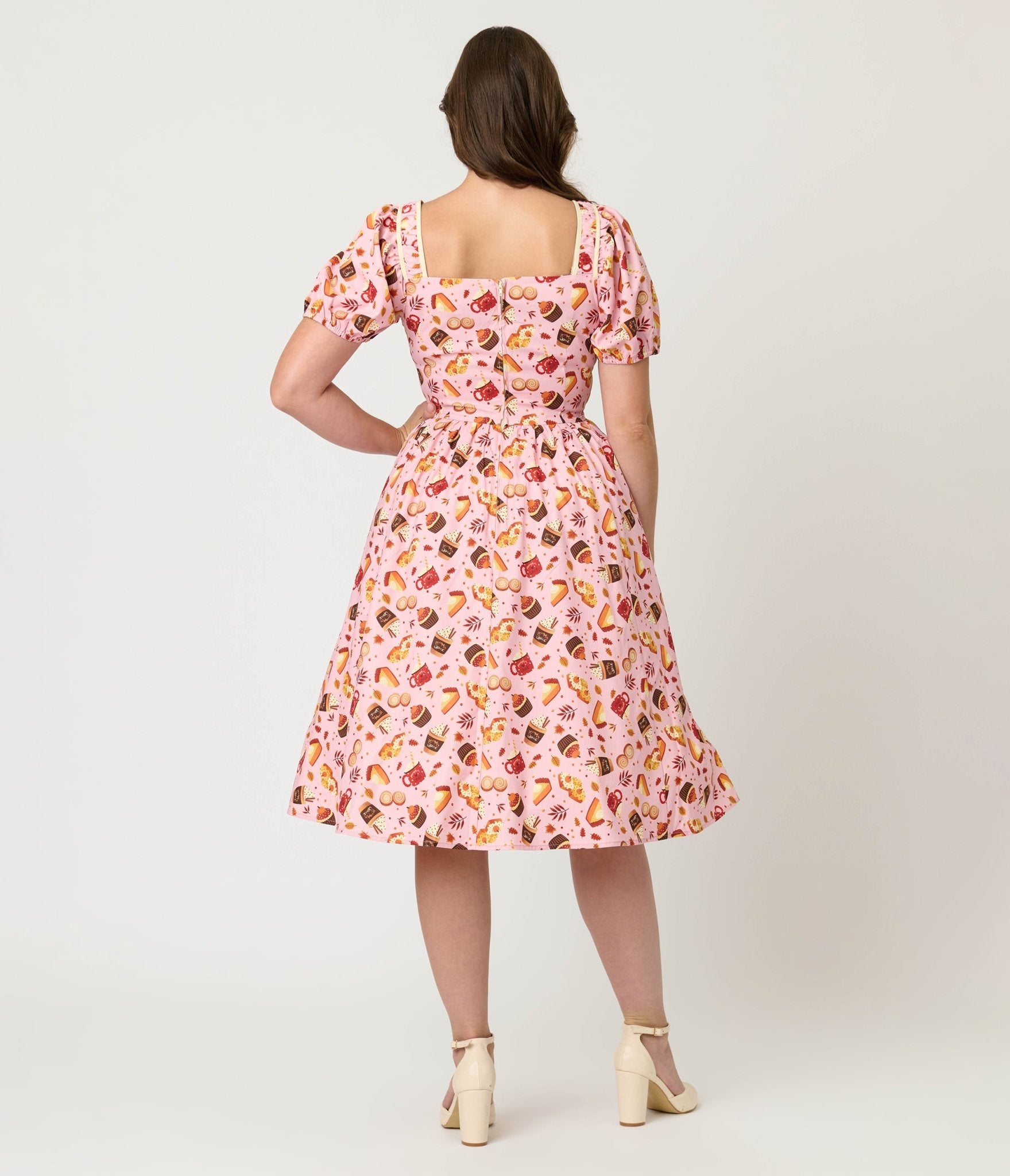 Unique Vintage Pink Fall Treats Print Button Front Swing Dress - Unique Vintage - Womens, DRESSES, SWING