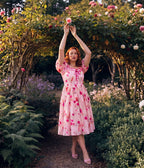 Unique Vintage Pink Floral Button Front Swing Dress - Unique Vintage - Womens, DRESSES, SWING