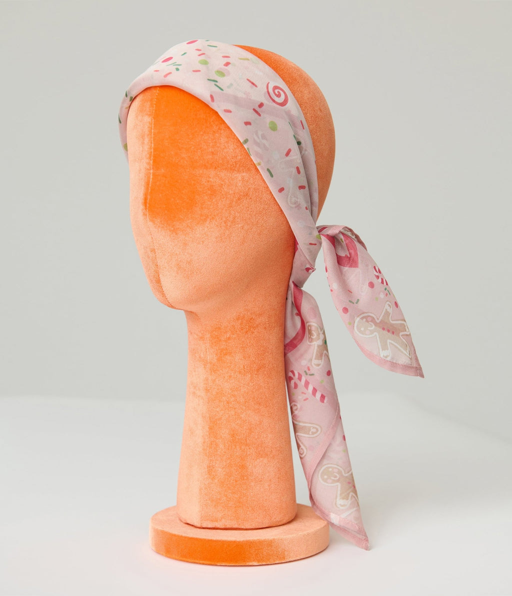 Unique Vintage Pink Gingerbread Men Border Hair Scarf - Unique Vintage - Womens, ACCESSORIES, HAIR