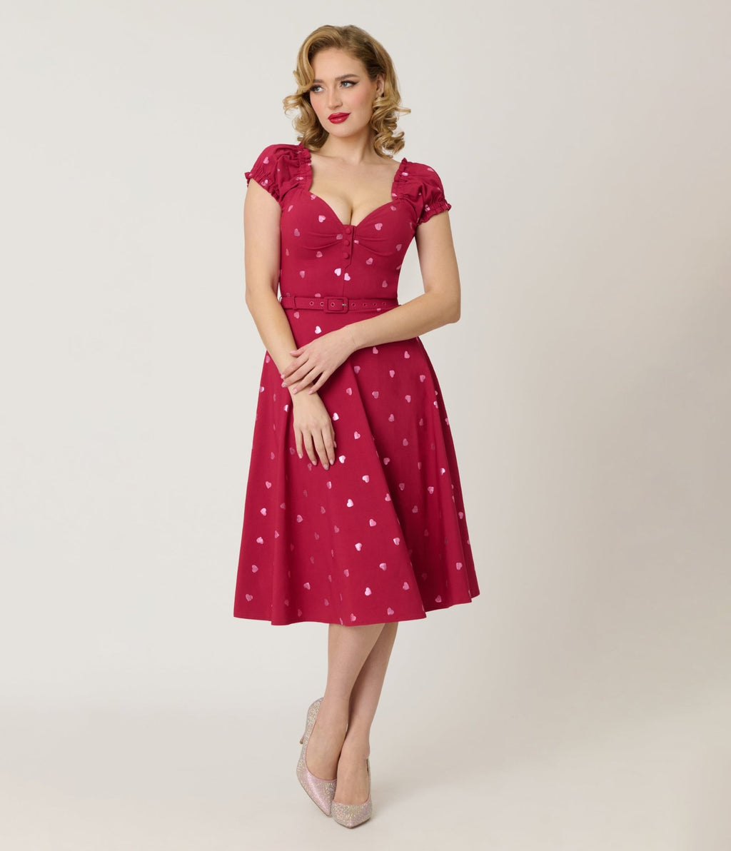 Unique Vintage Pink Heart Ohara Swing Dress