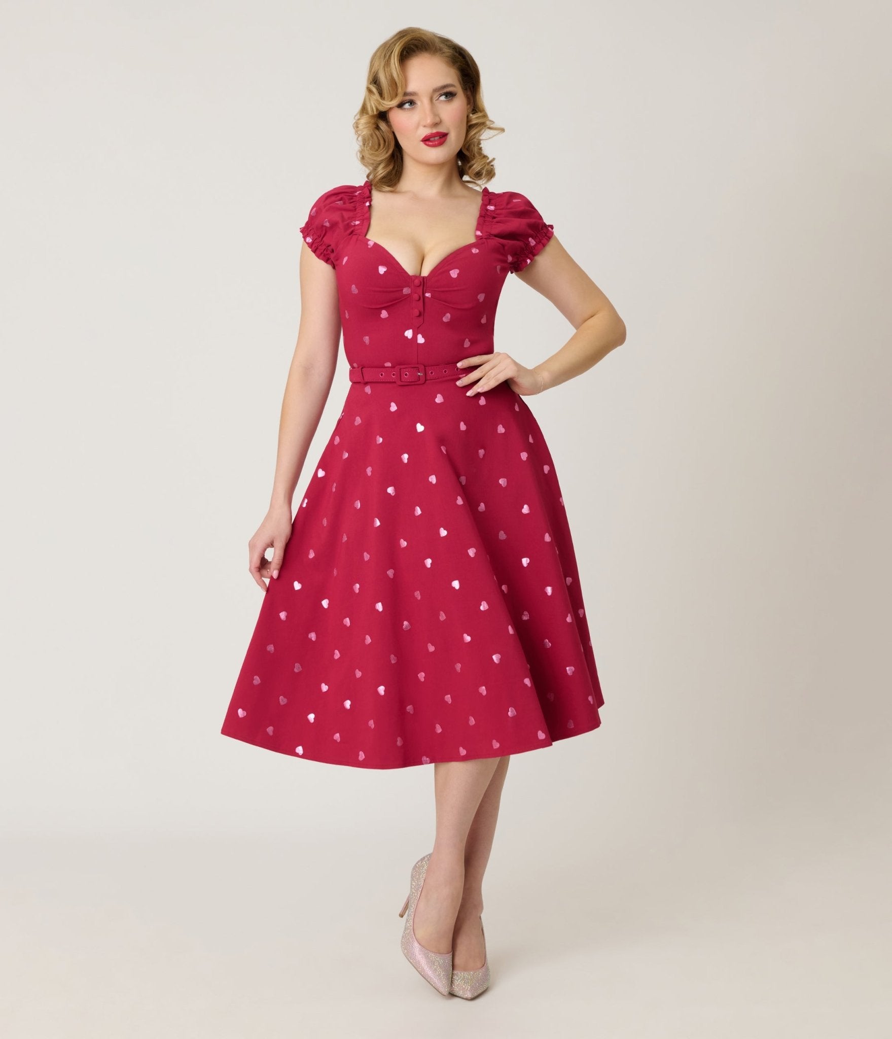 Unique Vintage Pink Heart Ohara Swing Dress