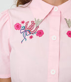 Unique Vintage Pink Horseshoe & Silver Tipped Collar Blouse - Unique Vintage - Womens, TOPS, WOVEN TOPS
