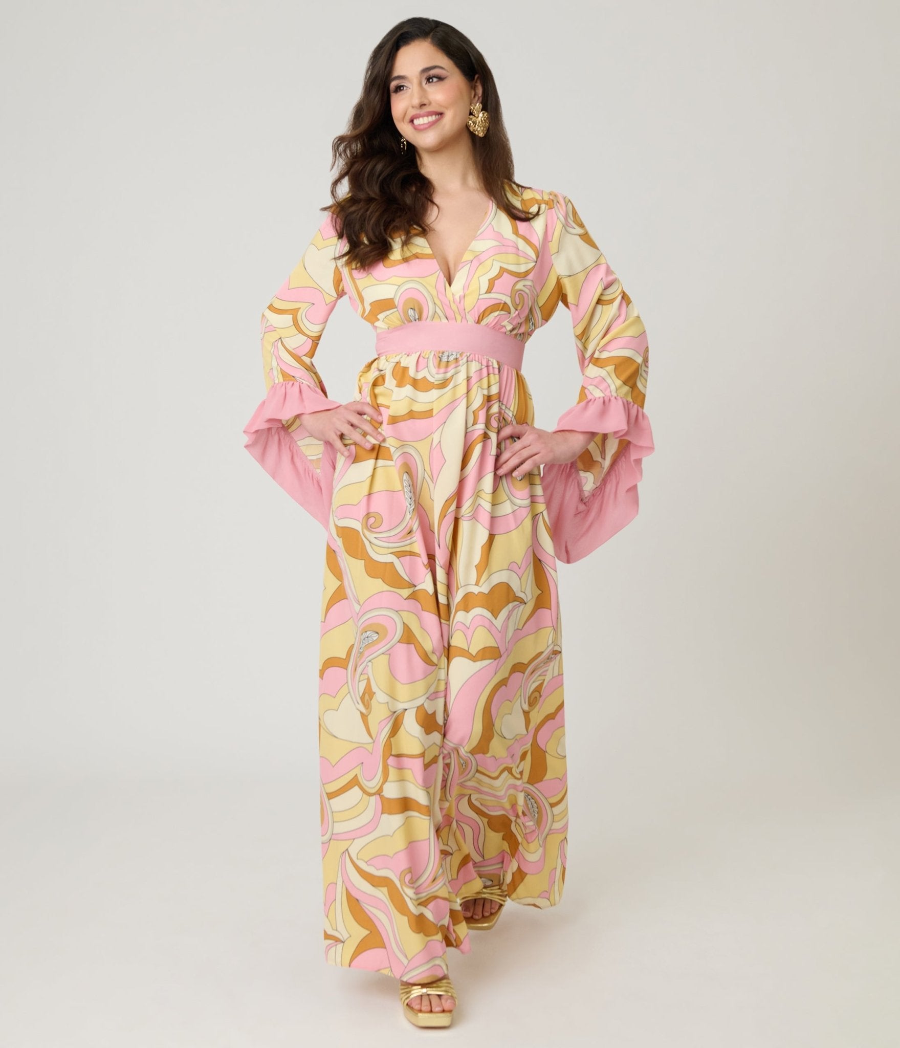 Unique Vintage Pink Paisley Maxi Dress S/4-6