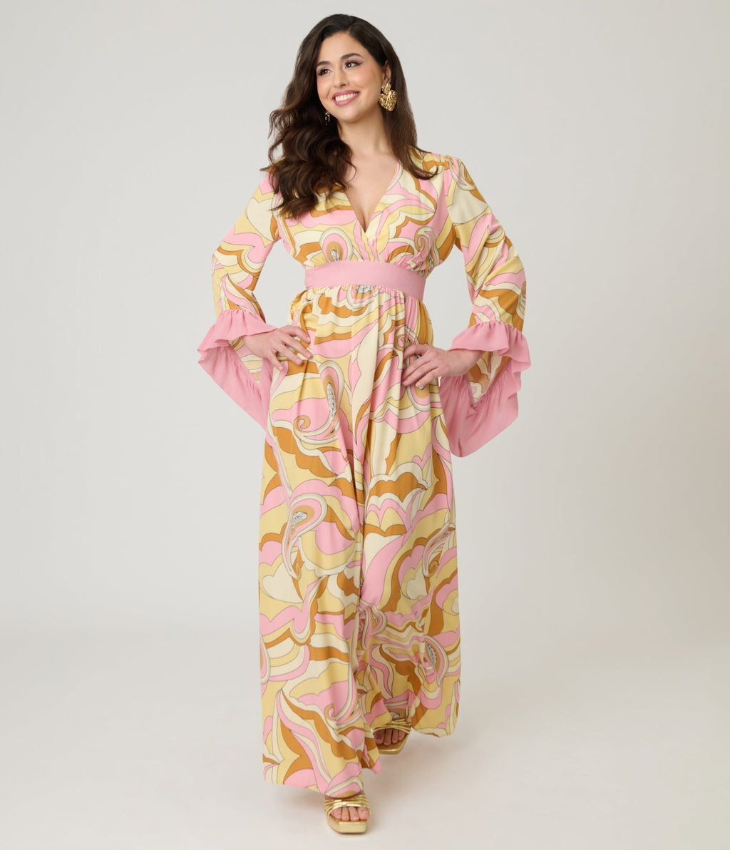 Unique Vintage Pink Paisley Maxi Dress - Unique Vintage - Womens, DRESSES, MAXI