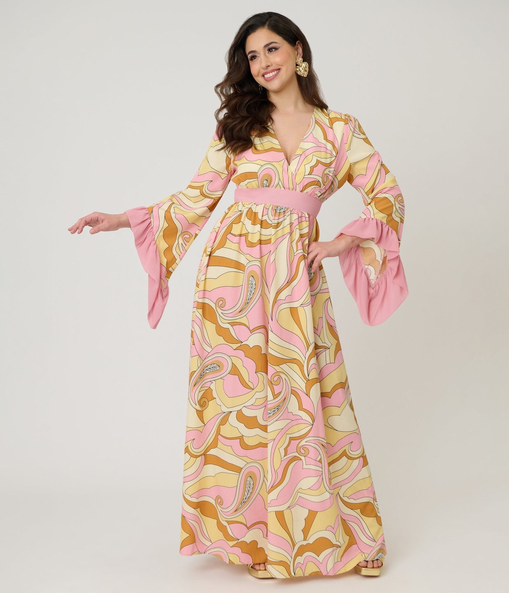 Unique Vintage Pink Paisley Maxi Dress L/12-14 Unique Vintage Pink Paisley Maxi Dress L/12-14