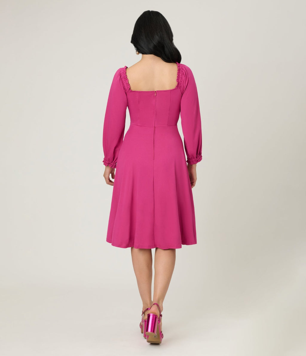 Unique Vintage Pink Peasant Sleeve Swing Dress - Unique Vintage - Womens, BOTTOMS, SKIRTS