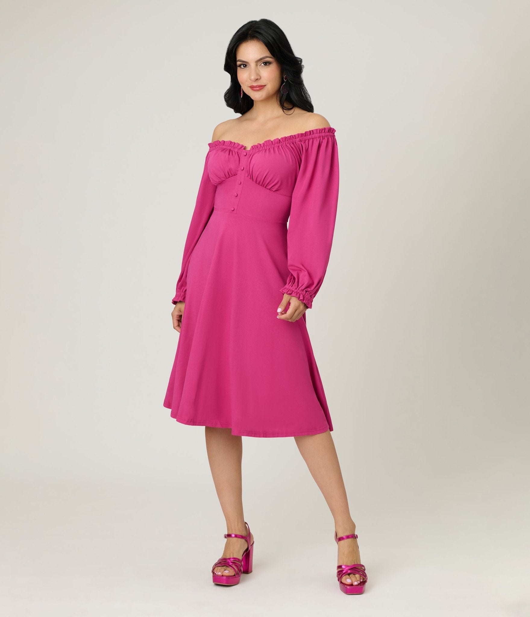Unique Vintage Pink Peasant Sleeve Swing Dress - Unique Vintage - Womens, BOTTOMS, SKIRTS