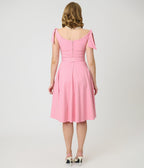 Unique Vintage Pink Pin Dot Off The Shoulder Prairie Swing Dress - Unique Vintage - Womens, DRESSES, SWING