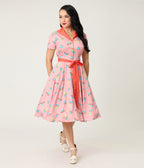 Unique Vintage Pink Pyrex Print Cotton Shirt Dress - Unique Vintage - Womens, DRESSES, SWING