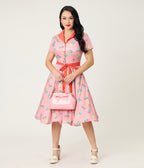 Unique Vintage Pink Pyrex Print Cotton Shirt Dress - Unique Vintage - Womens, DRESSES, SWING
