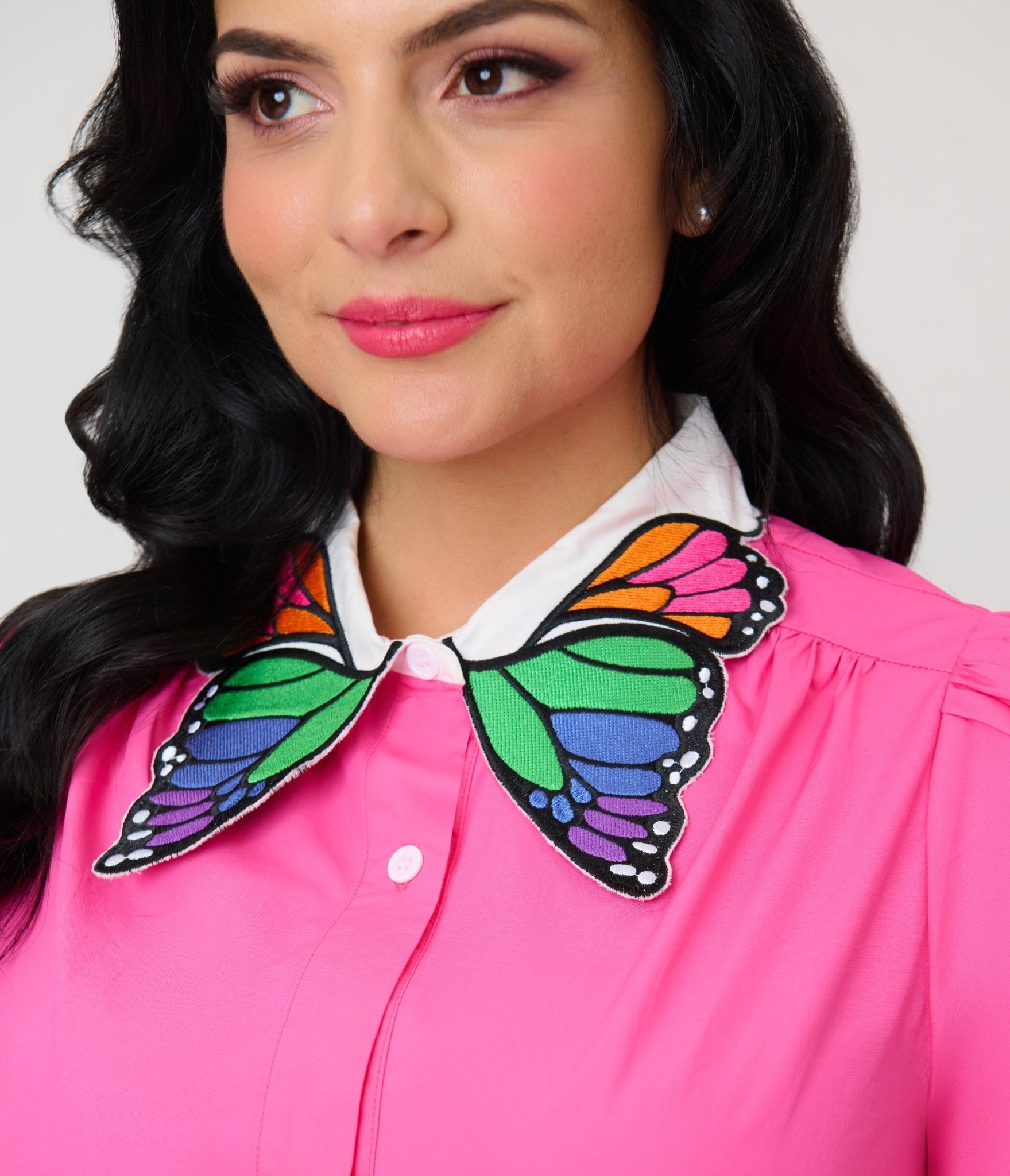 Unique Vintage Pink & Rainbow Butterfly Collar Cotton Blouse - Unique Vintage - Womens, TOPS, WOVEN TOPS