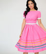 Unique Vintage Pink & Rainbow Cotton Swing Dress