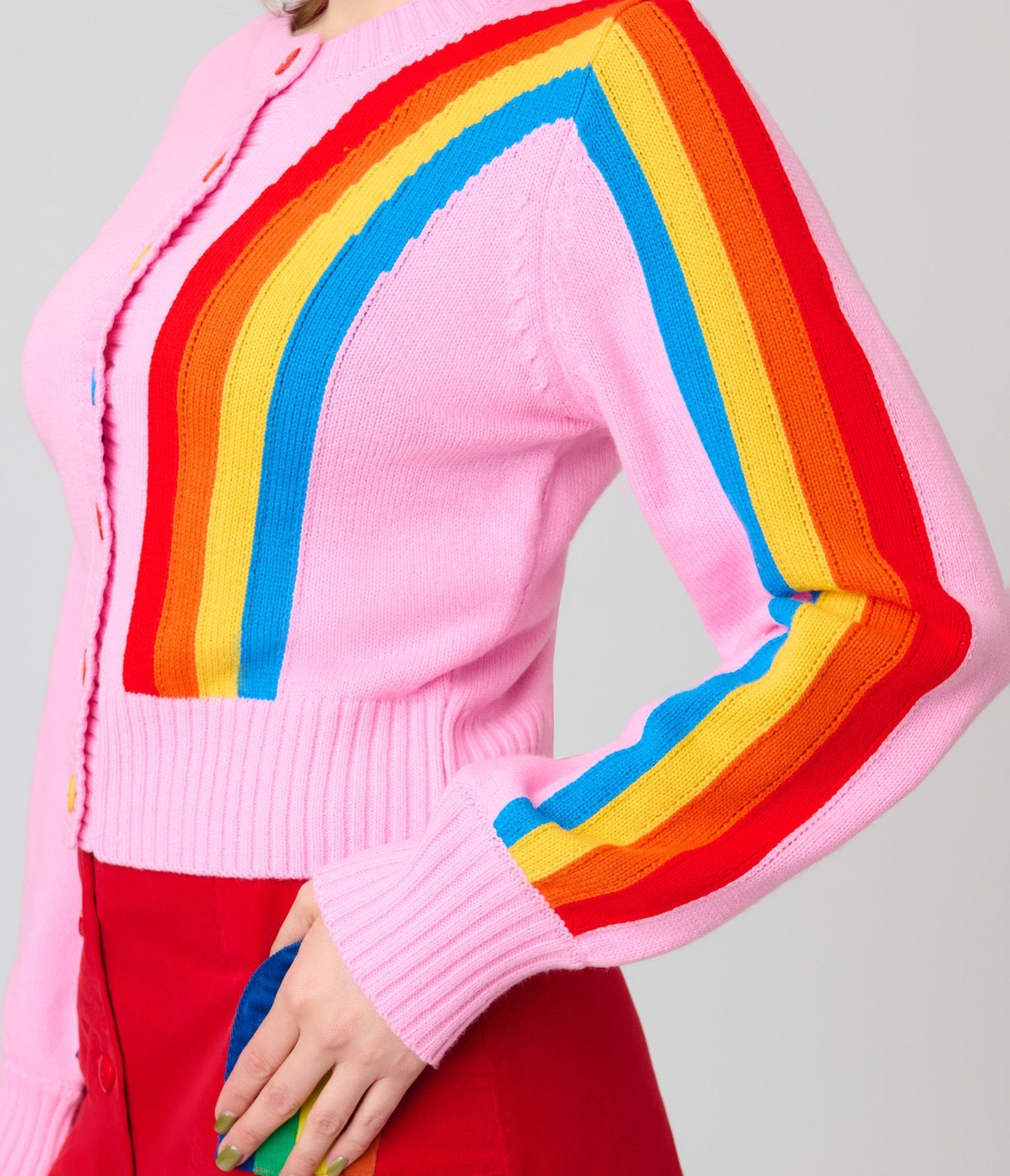 Unique Vintage Pink Rainbow Cropped Cardigan