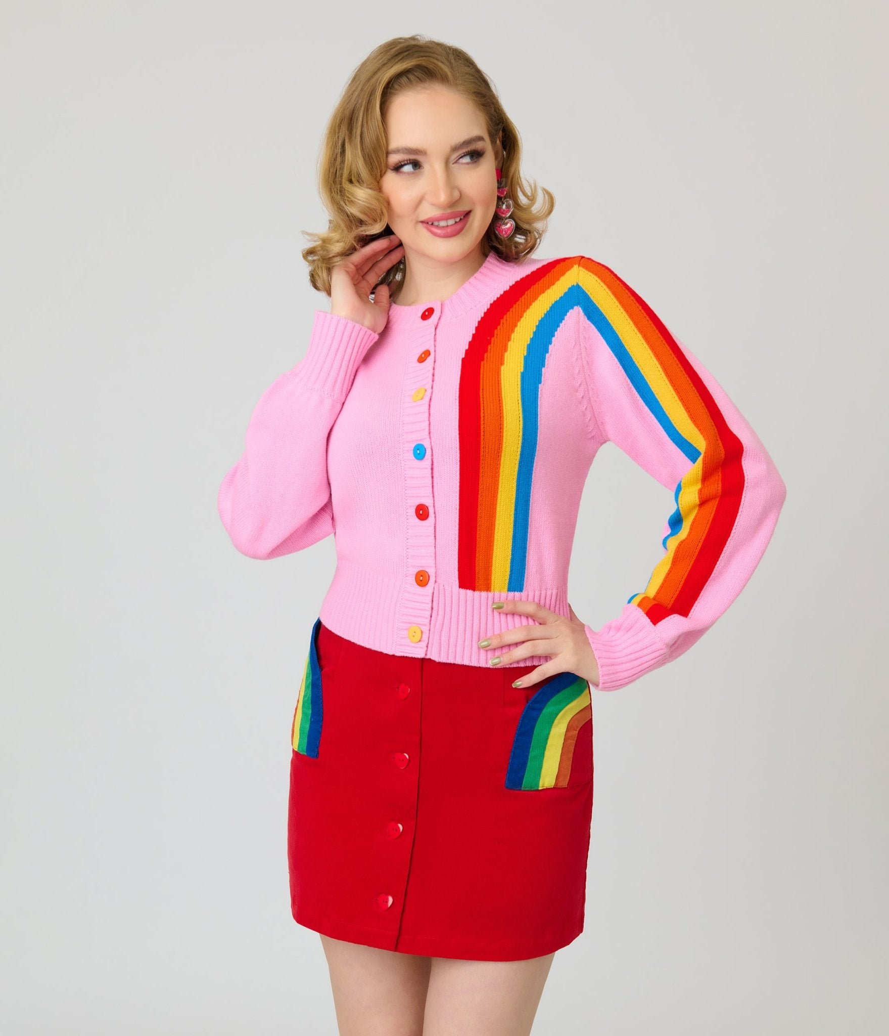 Unique Vintage Pink Rainbow Cropped Cardigan - Unique Vintage - Womens, TOPS, SWEATERS