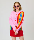 Unique Vintage Pink Rainbow Cropped Cardigan - Unique Vintage - Womens, TOPS, SWEATERS