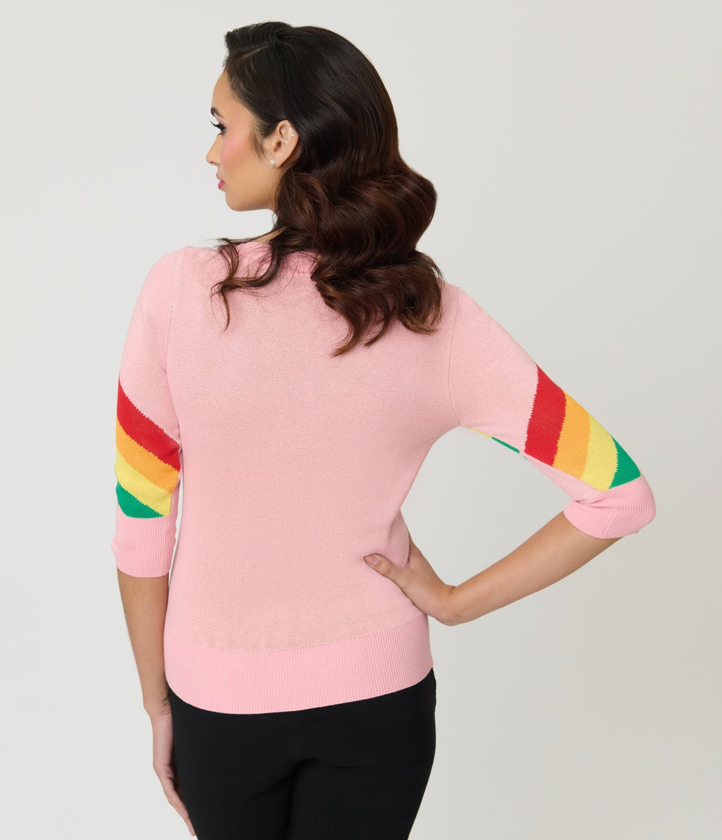 Unique Vintage Pink Rainbow Stripe Minou Sweater - Unique Vintage - Womens, TOPS, SWEATERS