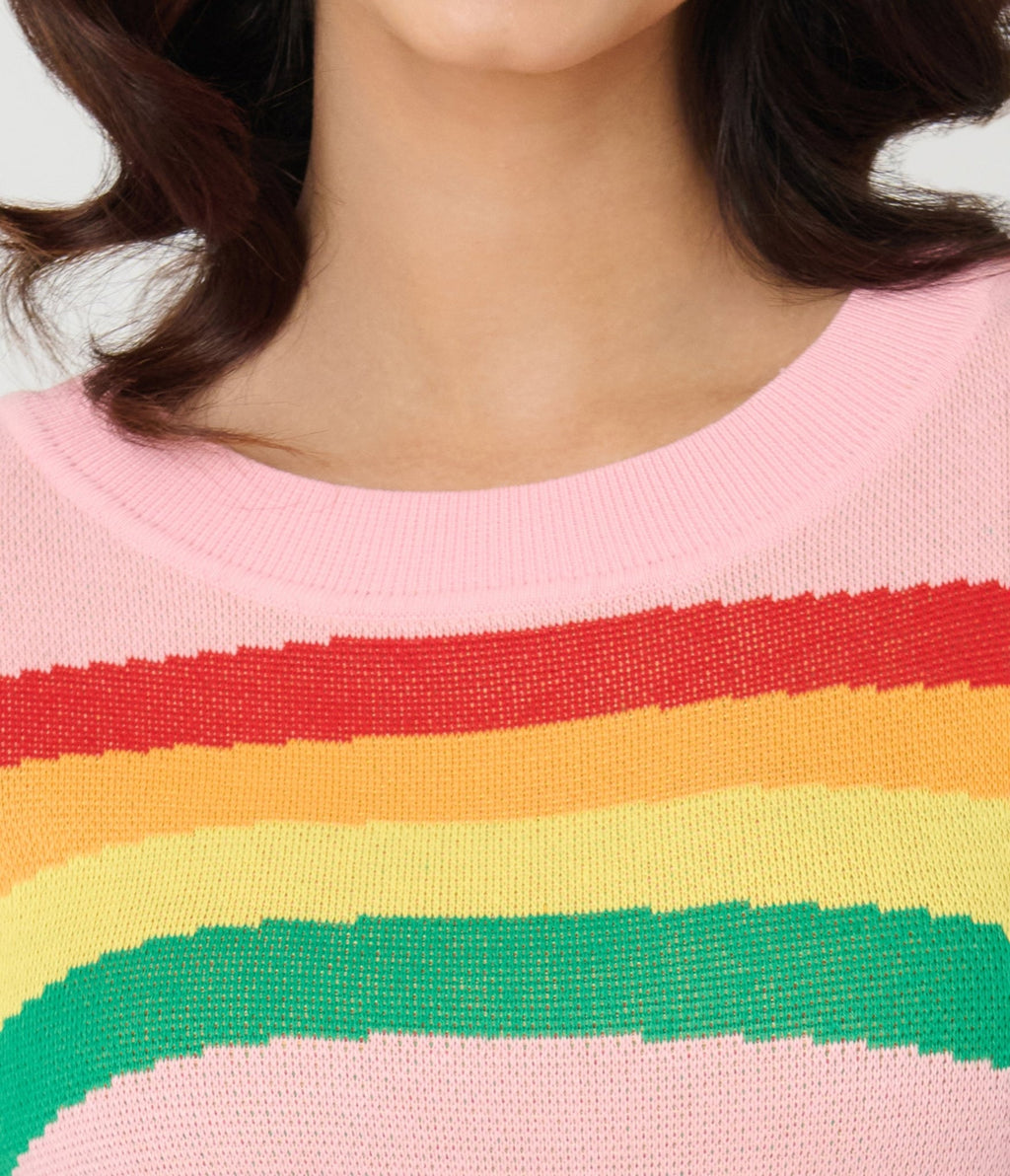 Unique Vintage Pink Rainbow Stripe Minou Sweater - Unique Vintage - Womens, TOPS, SWEATERS