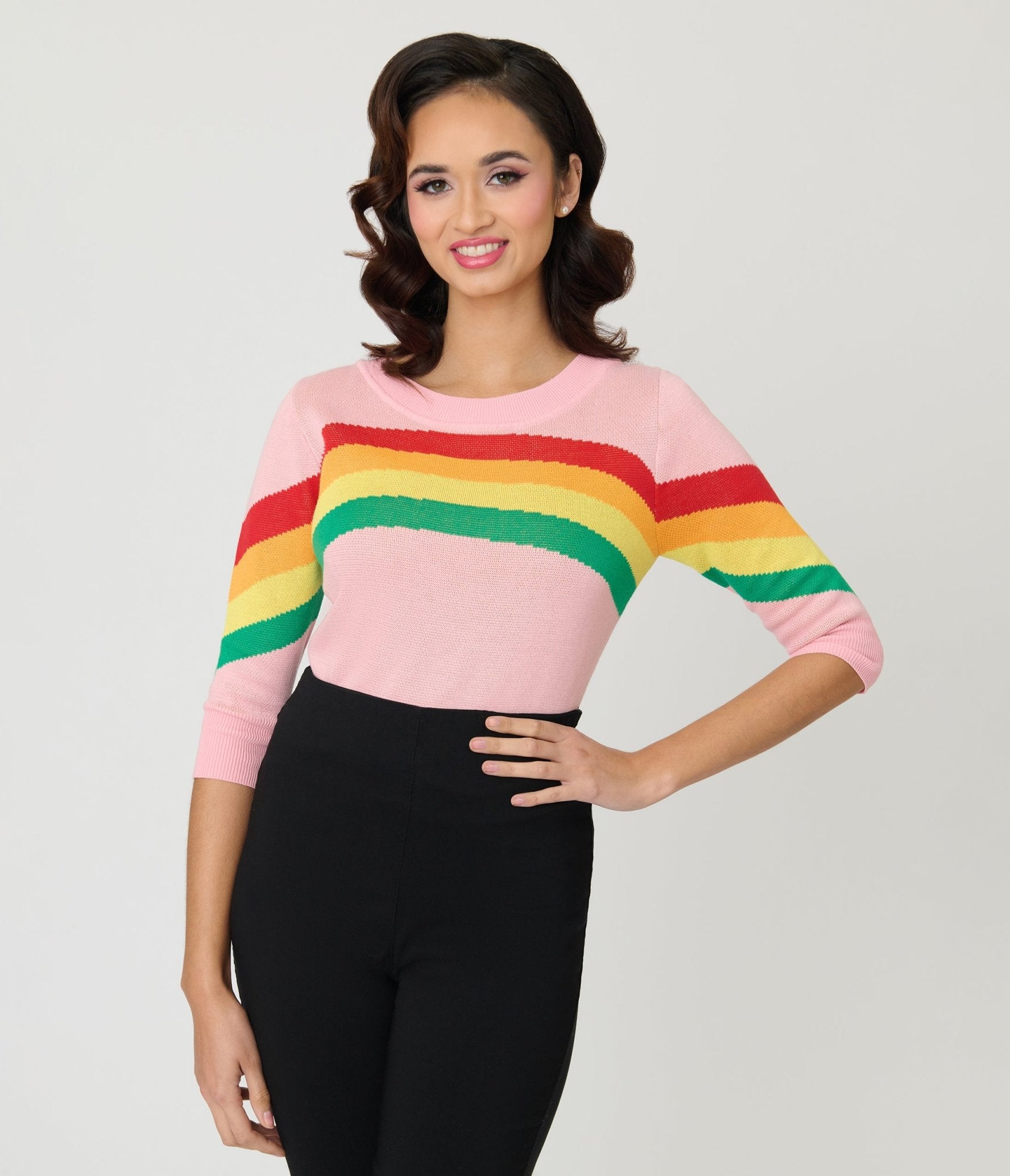 Unique Vintage Pink Rainbow Stripe Minou Sweater - Unique Vintage - Womens, TOPS, SWEATERS