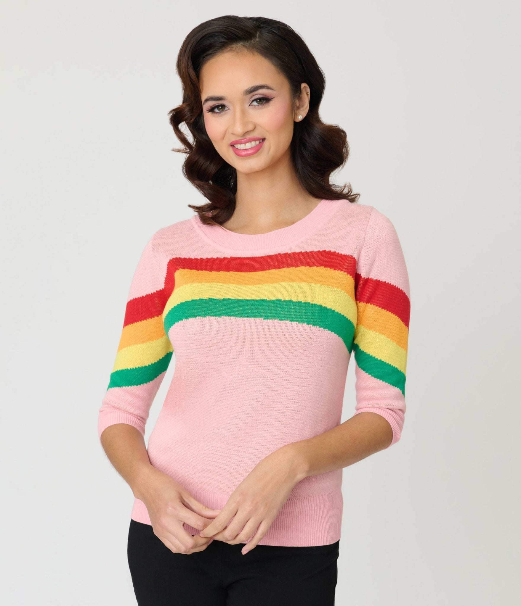 Unique Vintage Pink Rainbow Stripe Minou Sweater - Unique Vintage - Womens, TOPS, SWEATERS