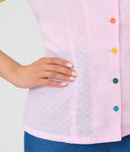 Unique Vintage Pink & Rainbow Trim Cotton Blouse - Unique Vintage - Womens, TOPS, WOVEN TOPS