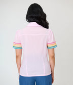 Unique Vintage Pink & Rainbow Trim Cotton Blouse - Unique Vintage - Womens, TOPS, WOVEN TOPS