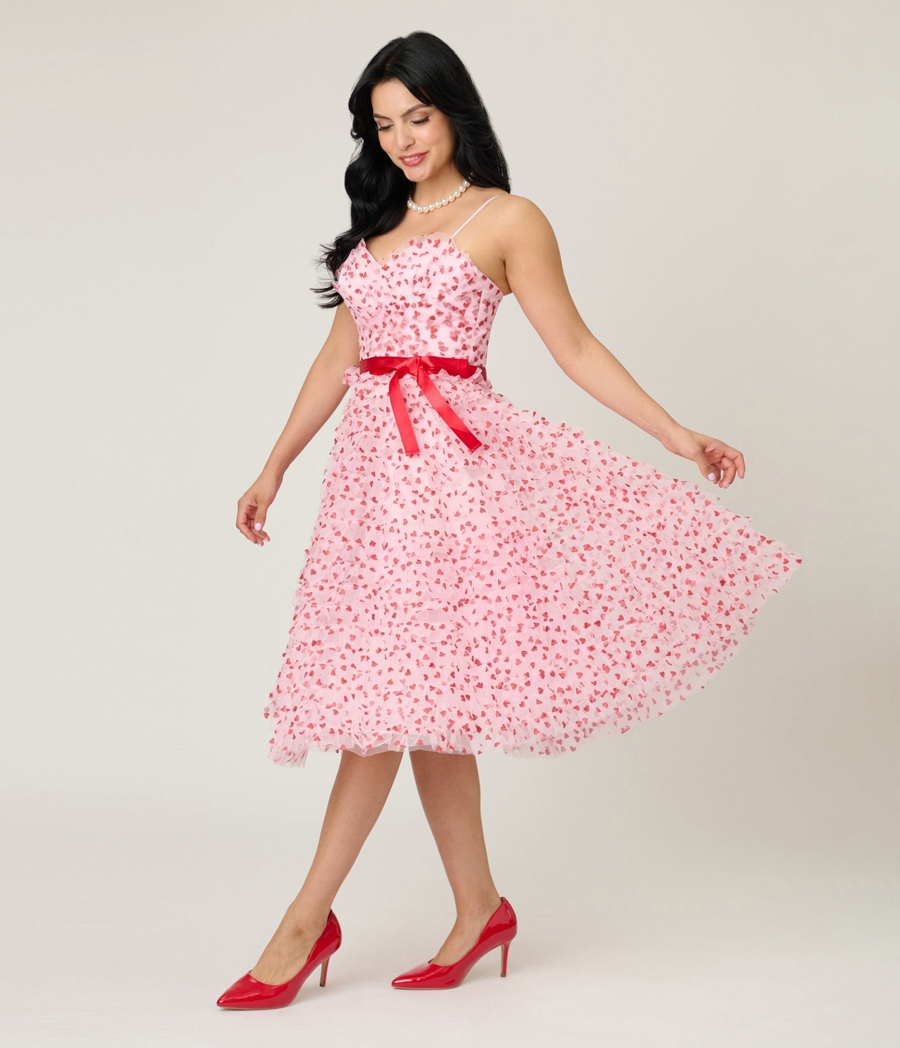 Unique Vintage Pink & Red Glitter Heart Tulle Cupcake Swing Dress Unique Vintage Pink & Red Glitter Heart Tulle Cupcake Swing Dress