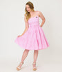 Unique Vintage Pink Stripes & Frog Brooch Tiered Swing Dress