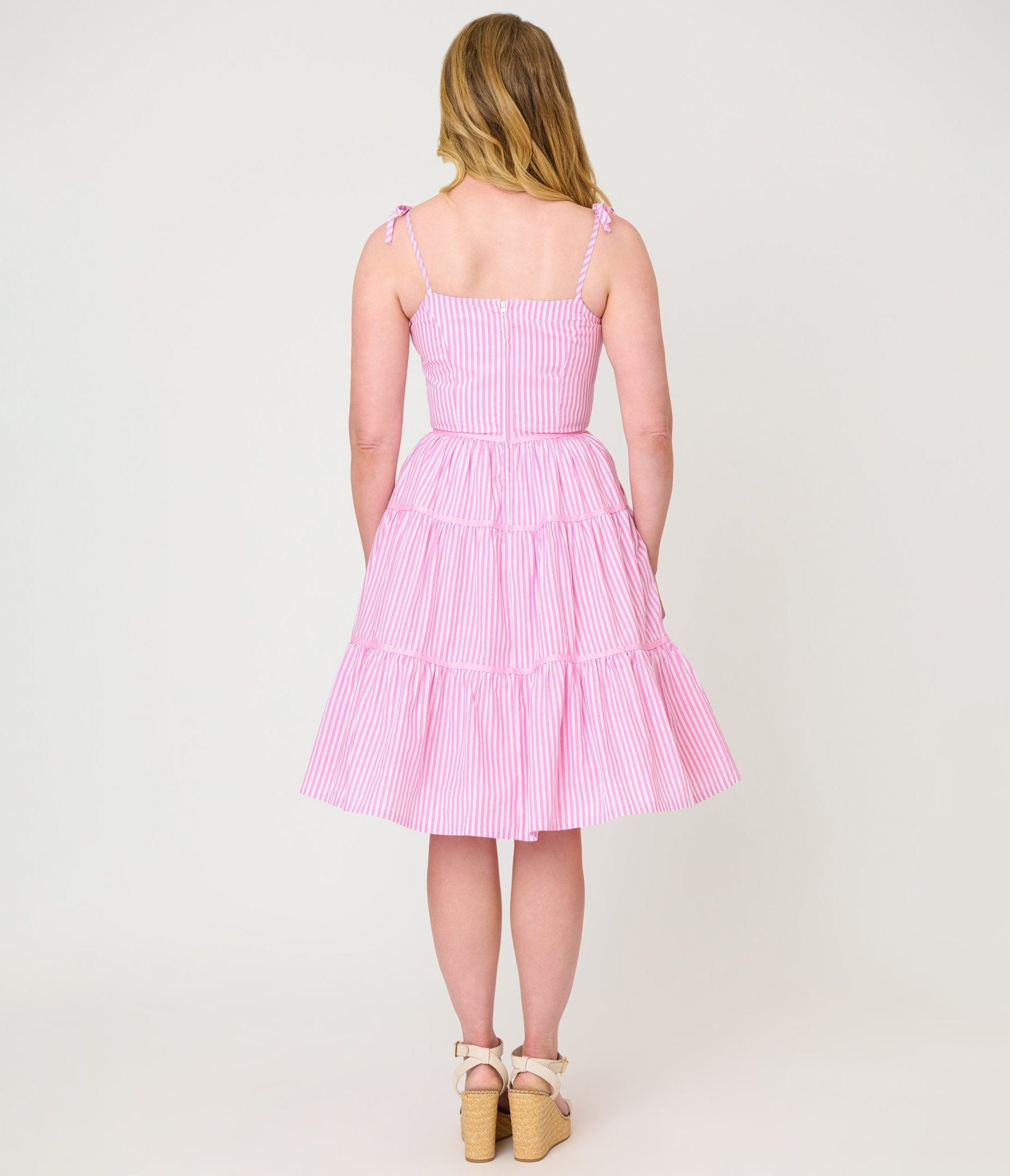 Unique Vintage Pink Stripes & Frog Brooch Tiered Swing Dress - Unique Vintage - Womens, DRESSES, SWING