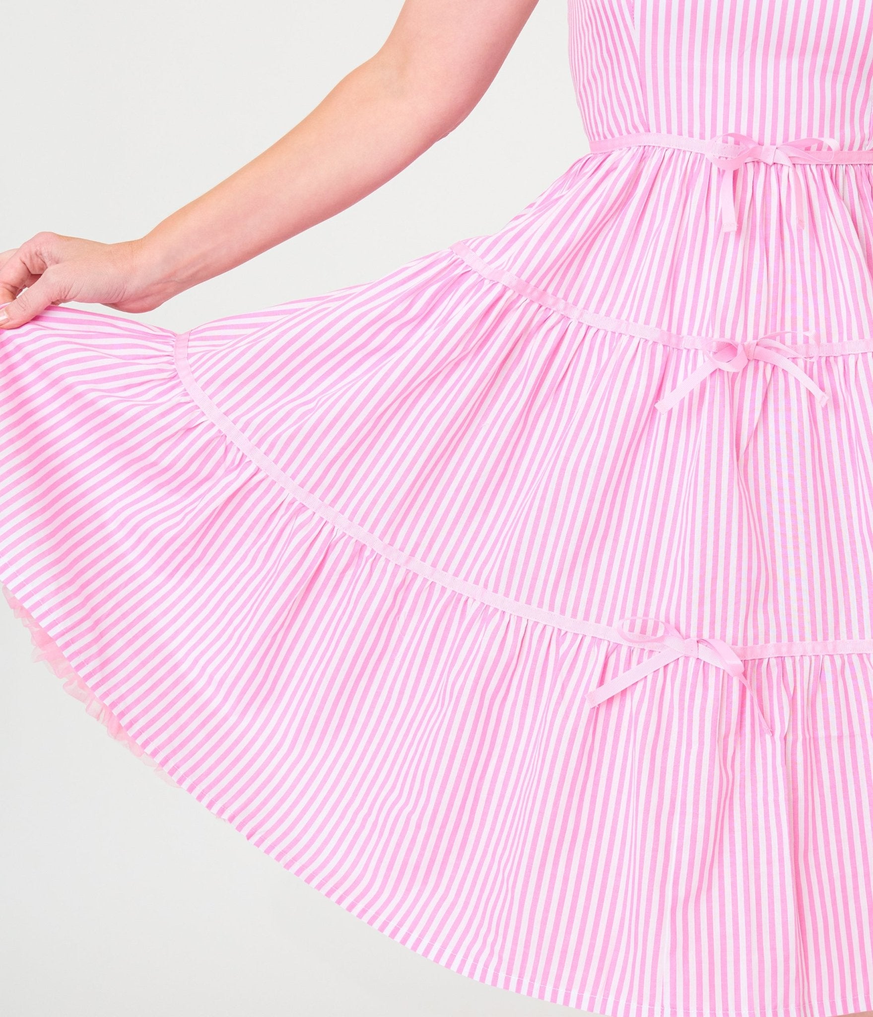 Unique Vintage Pink Stripes & Frog Brooch Tiered Swing Dress - Unique Vintage - Womens, DRESSES, SWING