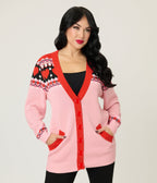 Unique Vintage Pink Valentine Fair Isle Button Cardigan - Unique Vintage - Womens, TOPS, SWEATERS