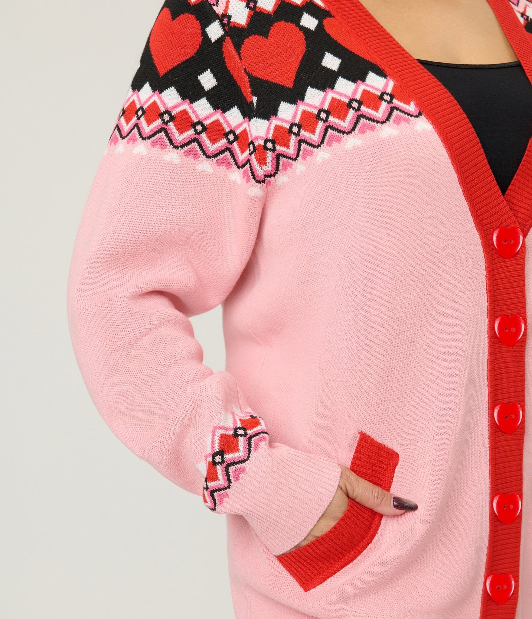 Unique Vintage Pink Valentine Fair Isle Button Cardigan - Unique Vintage - Womens, TOPS, SWEATERS