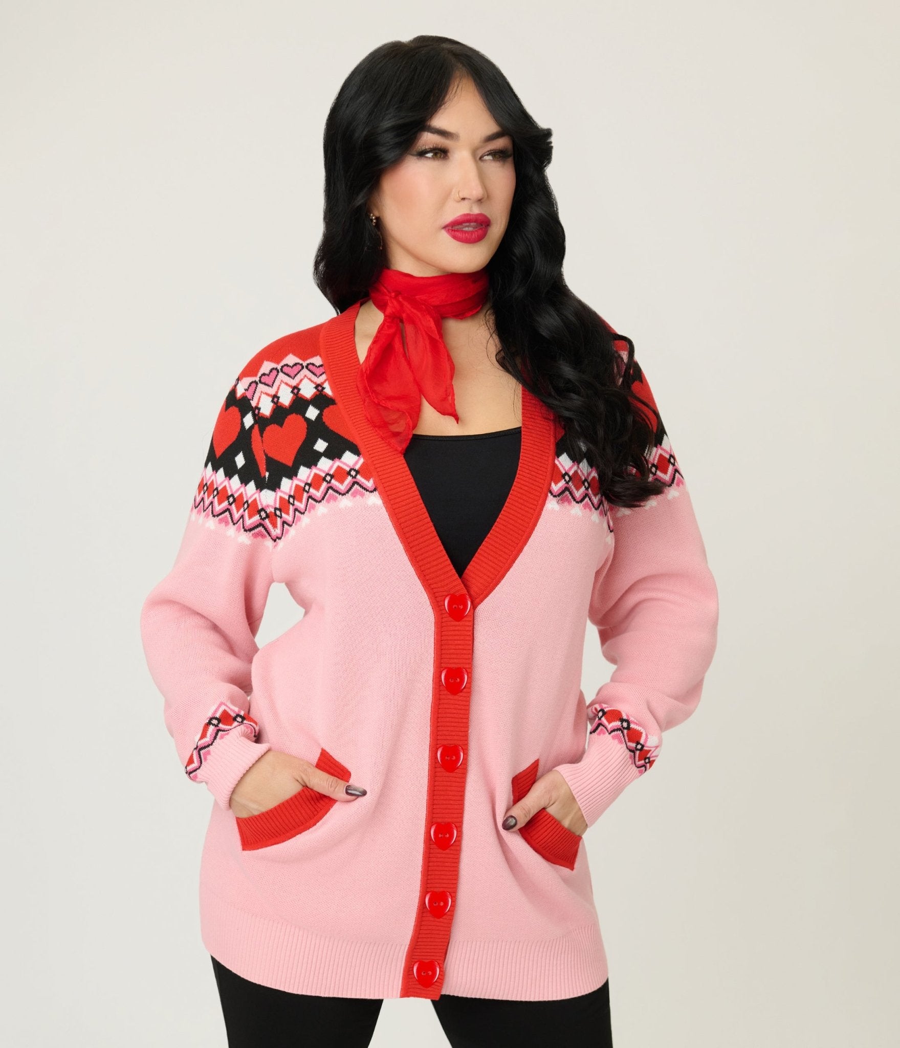 Unique Vintage Pink Valentine Fair Isle Button Cardigan - Unique Vintage - Womens, TOPS, SWEATERS