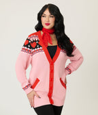 Unique Vintage Pink Valentine Fair Isle Button Cardigan - Unique Vintage - Womens, TOPS, SWEATERS