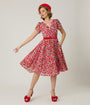 Unique Vintage Pink Velvet Cherries Dahlia Swing Dress