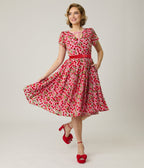Unique Vintage Pink Velvet Cherries Dahlia Swing Dress - Unique Vintage - Womens, DRESSES, SWING