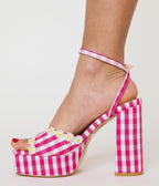 Unique Vintage Pink & White Gingham Platform Heels - Unique Vintage - Womens, SHOES, HEELS