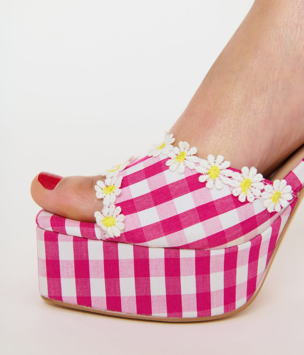 Unique Vintage Pink & White Gingham Platform Heels - Unique Vintage - Womens, SHOES, HEELS