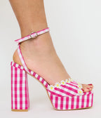Unique Vintage Pink & White Gingham Platform Heels - Unique Vintage - Womens, SHOES, HEELS