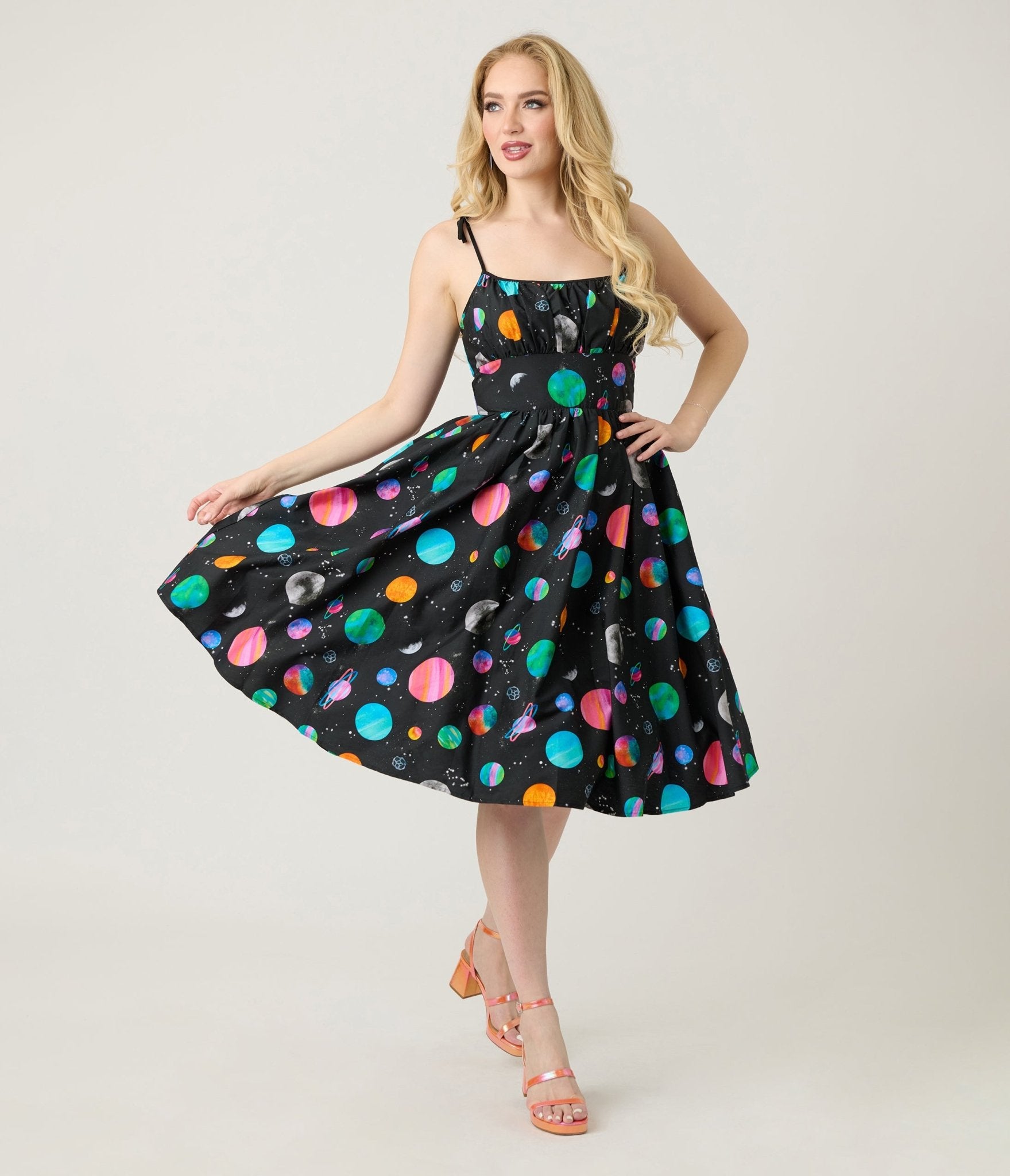 Unique Vintage Planets Print Sleeveless Cotton Swing Dress - Unique Vintage - Womens, DRESSES, SWING