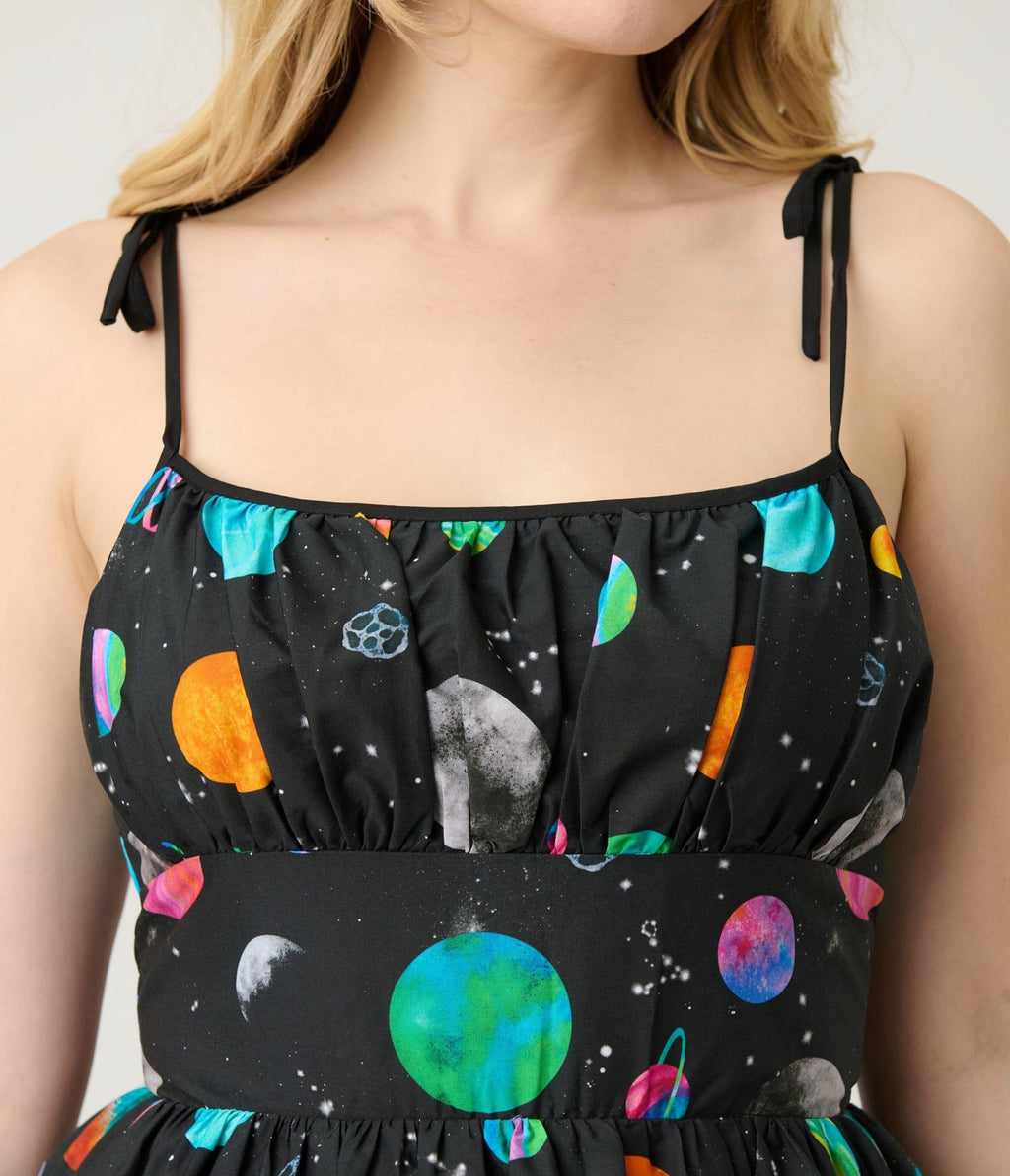 Unique Vintage Planets Print Sleeveless Cotton Swing Dress - Unique Vintage - Womens, DRESSES, SWING