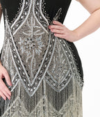 Unique Vintage Plus 1920s Silver & Black Embroidered & Hand Beaded Flapper Dress - Unique Vintage - Womens, FLAPPER BEADED