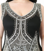 Unique Vintage Plus 1920s Silver & Black Embroidered & Hand Beaded Flapper Dress - Unique Vintage - Womens, FLAPPER BEADED