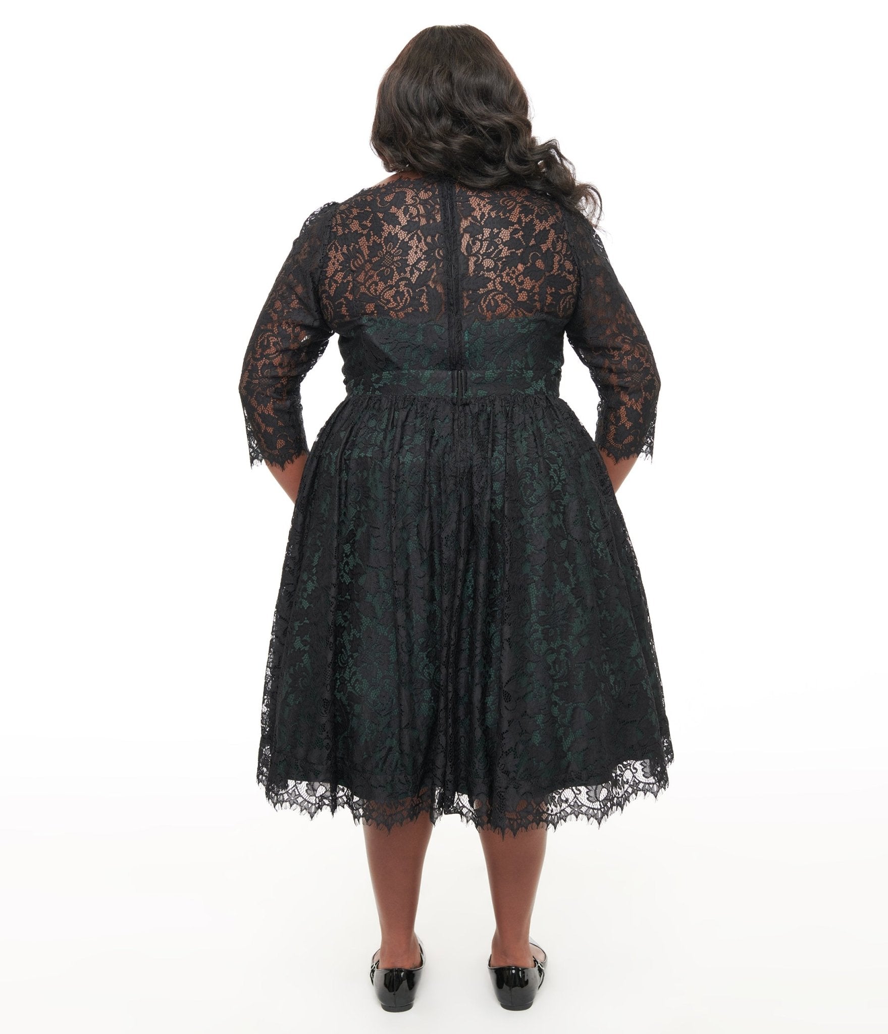 Unique Vintage Plus Size 1940s Black Lace Swing Dress - Unique Vintage - Womens, DRESSES, SWING