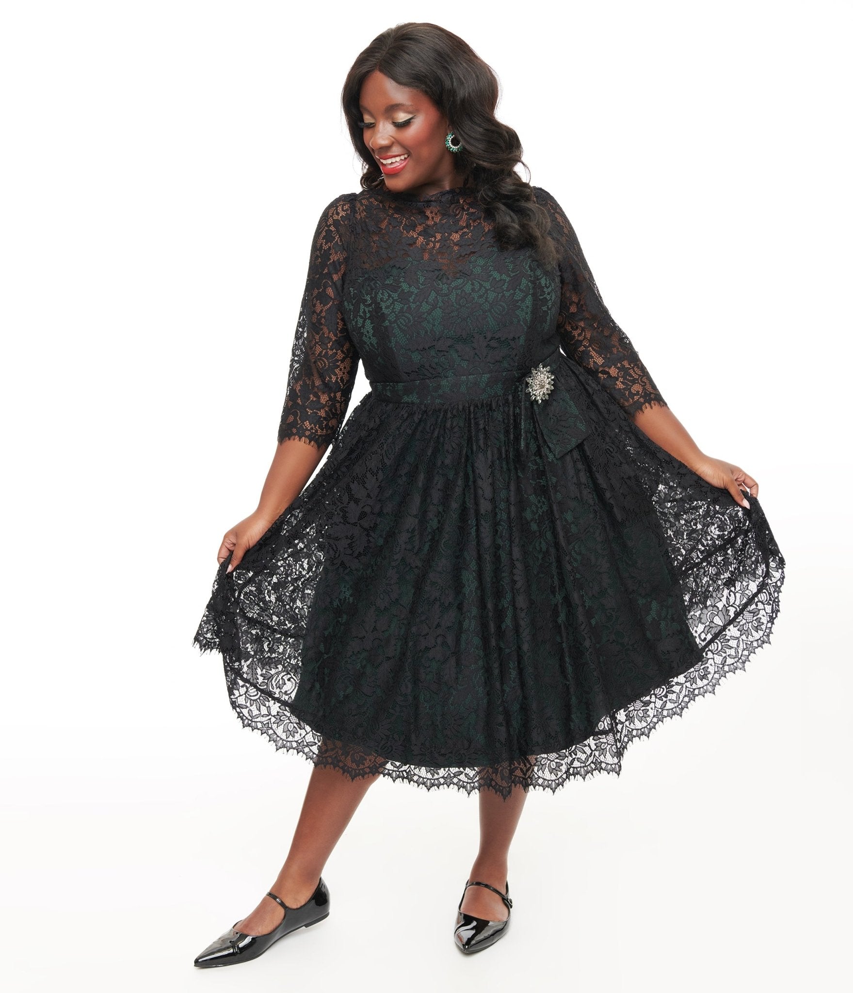 Unique Vintage Plus Size 1940s Black Lace Swing Dress - Unique Vintage - Womens, DRESSES, SWING