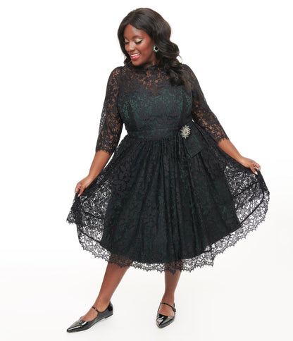 Unique Vintage Plus Size 1940s Black Lace Swing Dress - Unique Vintage - Womens, DRESSES, SWING